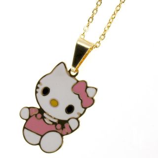 Gold 18K GF Pink Enamel Kitten Cat Hello Kitty Girl Kids Charm Chain