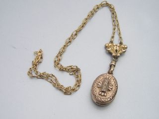 Antique Victorian Gold Filled Ornate Locket Cross Fob Necklace
