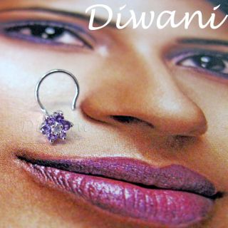  Real Amethyst Diamond Flower Gold Wedding Nose Piercing Pin Ring Stud