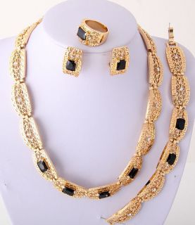 Black Gold Plated Necklace Bracelet Earring Ring Set