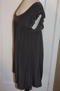 Geren Ford Charcoal Silk Pleat Ruffle Babydoll Dress Tunic Sz L New