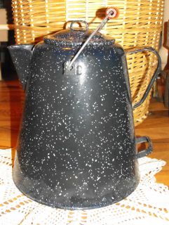  Vintage Large Bail Handle Graniteware Granite ware Coffee Pot Blue