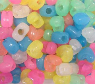 50 Glow in The Dark Heart Beads 12mm 1 2 Jewelry Crafts Made in USA
