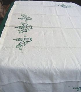 Vintage Linen Tablecloth Green Grapes 63 Oblong