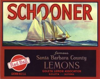 Lemon Crate Label Santa Barbara Goleta Vintage Schooner