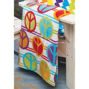 Colorful Bright Hippie Peace Sign Pool Beach Towel New