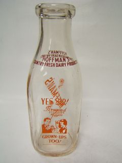 Hoffmans Dairy Gratz PA Clear Milk Bottle Quart Size
