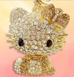 Gold Hello Kitty New Cat Swarovski Crystal Charm Pendant Keying Ring