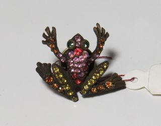 New Jay Strongwater Gold Brown Frog Brooch Pin Swarovski Crystals