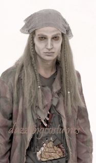   gray wig beads tattered bandana jack sparrow zombie costume prop