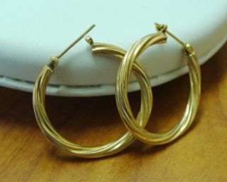 14k Yellow Gold Twisted Wire Large Loop Hoop Earrings