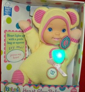 Goldberger Co Babys First Heart Glow Baby Doll Machine Washable New