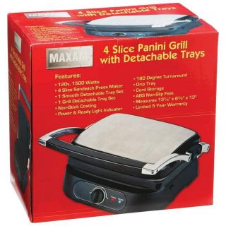 New Maxam 4 Slice Panini Grill Sandwich Press Maker Detachable Trays