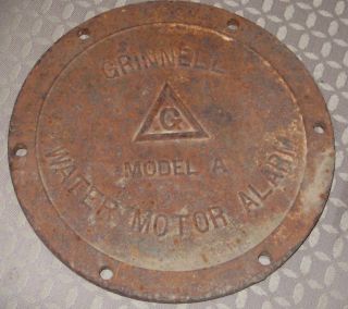 Old Iron Lid Grinnell Water Motor Alarm Vintage Steampunk Art Parts