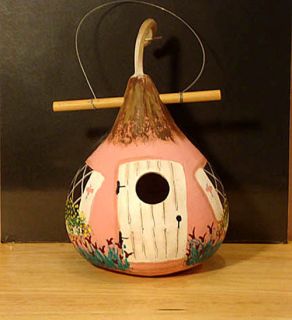 Pink Cottage Birdhouse Gourd Large Handpainted