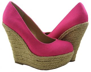 New Steve Madden Womens Pammyy Pink Fabric Wedge Heel Shoes US Sizes