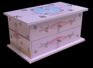 Girls Ballet Slipper Arabesque One Drawer Music Jewelry Box Pink