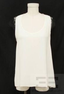 Karina Grimaldi Cream Matte Silk Black Lace Cap Sleeve Top Size Large
