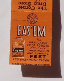1930s? Matchbook Excise Tax Easem Foot Powder Corner Drug Store