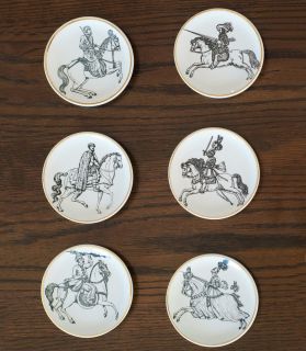 fornasetti cavalieri set of 6 gilded small plates from canada