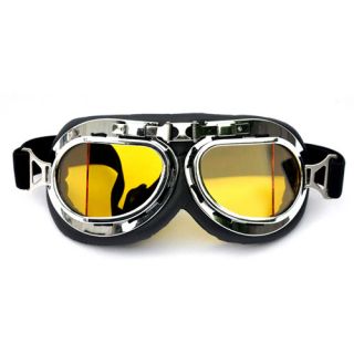 New WWII Motorcycle Scooter Pilot Cruiser Goggles Tinted Chrome Yellow