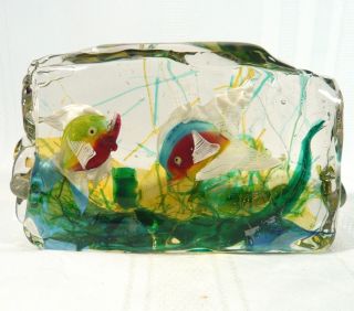 Large Murano Glass Aquarium Fish Block Paperweight