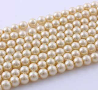 50 Pcs Beige Color Glass Pearls Spacer Loose Beads Findings Charms 8mm