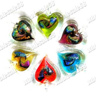  JEWELRY 12PCS Fashion colors Foil Murano Heart Glass Pendants Hot