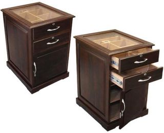 700 Ct Cigar Walnut End Table Humidor Glass Top Drawers