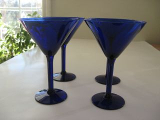 Cobalt Blue Glass Martini Margarita Glasses Set of 4 Excellent