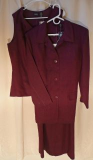 Sylish Hillard Hanson 3 Piece Suit Jacket Skirt Vest Rich Burgundy 18W