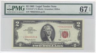 1963 $2 Legal Tender Note Fr 1513 Star Note PMG 67 EPQ Superb Gem UNC