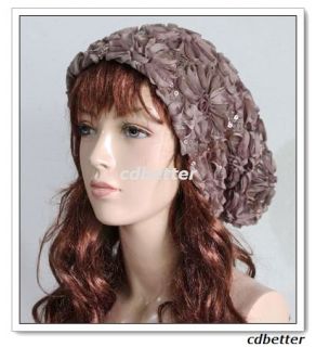 Women Grace Bling Sequins Fabric Flower Bucket Hats Cap