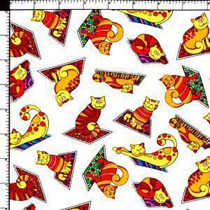 Happy Kitty Cats Magic Carpet Ride Pet Cotton Sewing Quilting Fabric