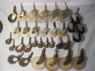 32 Vintage Wheel Casters with Posts Wood Metal Rubber Plastic