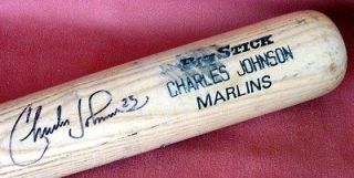 CHARLES JOHNSON GAME USED BAT FLORIDA MARLINS SIGNED AUTOGRAPHED