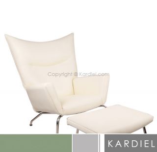 Hans J Wegner Style Wing Chair Ottoman Danish Modern Midcentury CH445