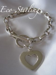 Retired Silpada Sterling Silver Open Heart Link Toggle Bracelet B0992