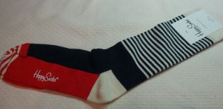 New Happy Socks Mens Combed Cotton Navy Blue and Ivory Tiny Stripes