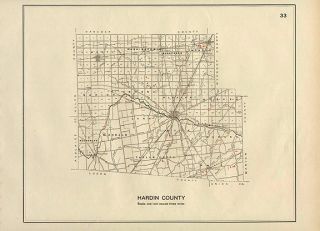Hardin County Ohio Authentic Vintage Map of Prehistoric Indian Sites