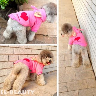 Cute Pink Rabbit Red Heart Dog Clothes Pets Puppy Hoodie Coat Jumpsuit