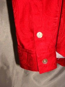 Red Silk Satin Paisley Jacquard Blouse Large L S