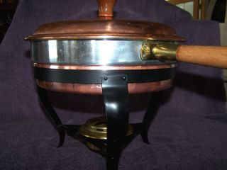 Vintage Copper Aluminum Stainless Chafing Dish With Wood Handles Brass