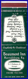 1960s Beaumont Inn AAA Matchcover 2 Harrodsburg KY
