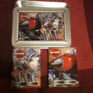 Harley Davidson Motorcycle 2 decks playing cards tin case; US playing