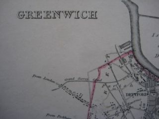 Original 1835 Borough Map Greenwich Hythe Woolwich Folkestone Deptford