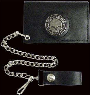 HARLEY DAVIDSON WILLIE G SKULL TRIFOLD LEATHER W CHAIN WALLET