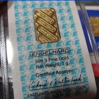 ENGELHARD 1 GRAM GOLD 999.9 FINE GOLD BAR SEALED WITH COA & ASSAY