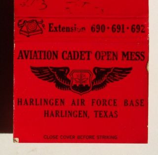 1960s Matchbook Aviation Cadet Mess AFB Harlingen TX MB