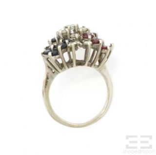  14k White Gold Diamond Ruby Sapphire Butterfly Ring Size 4 25